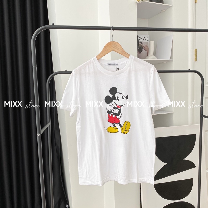 Áo Thun Nữ Mickey Zara xịn thun cotton mịn mát phom áo suông rộng vừa xinh lắm