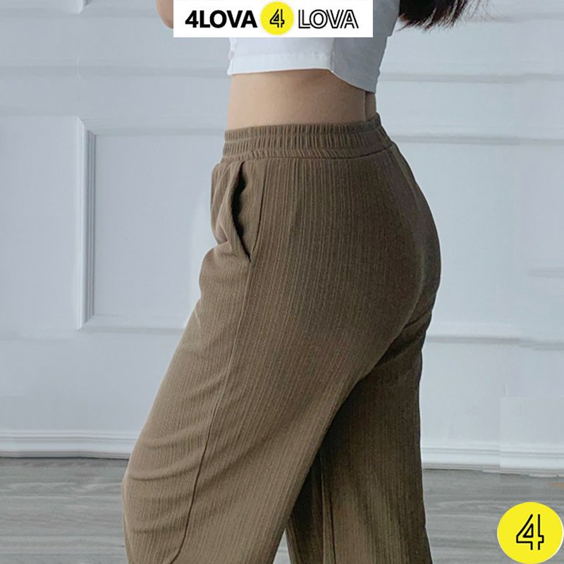 Quần ống rộng nữ 4LOVA vải len gân Thái cao cấp cạp cao co giãn kiểu culottes dáng thụng suông mềm mại EVA3