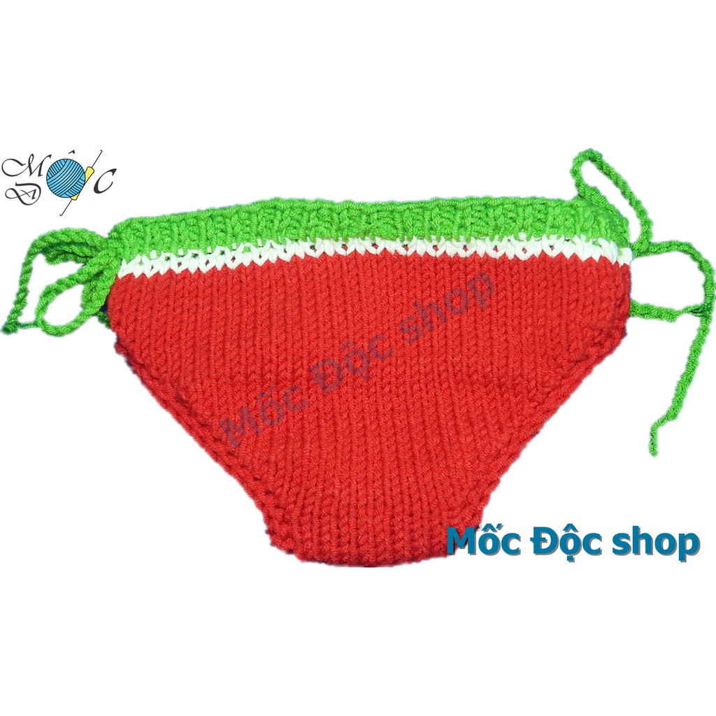 Bikini len cho bé [kiểu dưa hấu, tặng kèm túi tỏi] đồ len handmade cho bé đi biển chụp hình