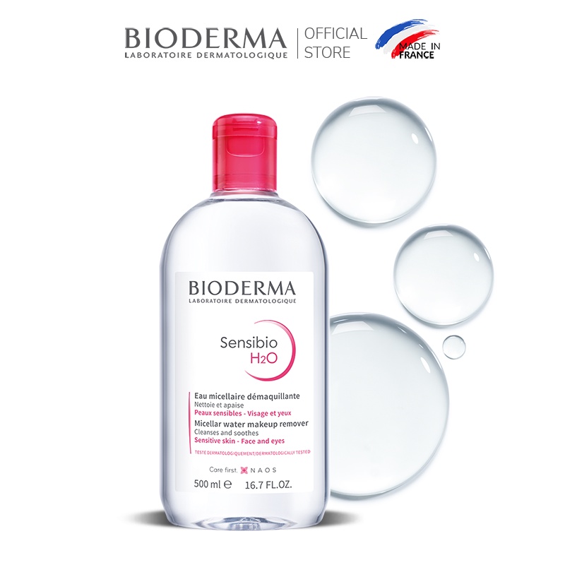 Bộ nước tẩy trang và làm sạch Micellar cho da nhạy cảm Bioderma Sensibo H2O 500ml và gel rửa mặt tạo bọt 200ml