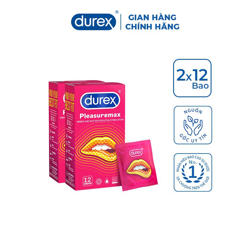 [SHOP MỚI BÁN GIÁ GỐC][CHÍNH HÃNG] Bộ 2 hộp bao cao su Durex Pleasuremax (12 bao/hộp)