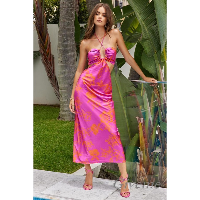 Tặng Váy Nữ Không Tay Buộc Dây Hở Lưng Họa Tiết Ngựa Vằn / Hoa Cắt Xẻ Một Mảnh