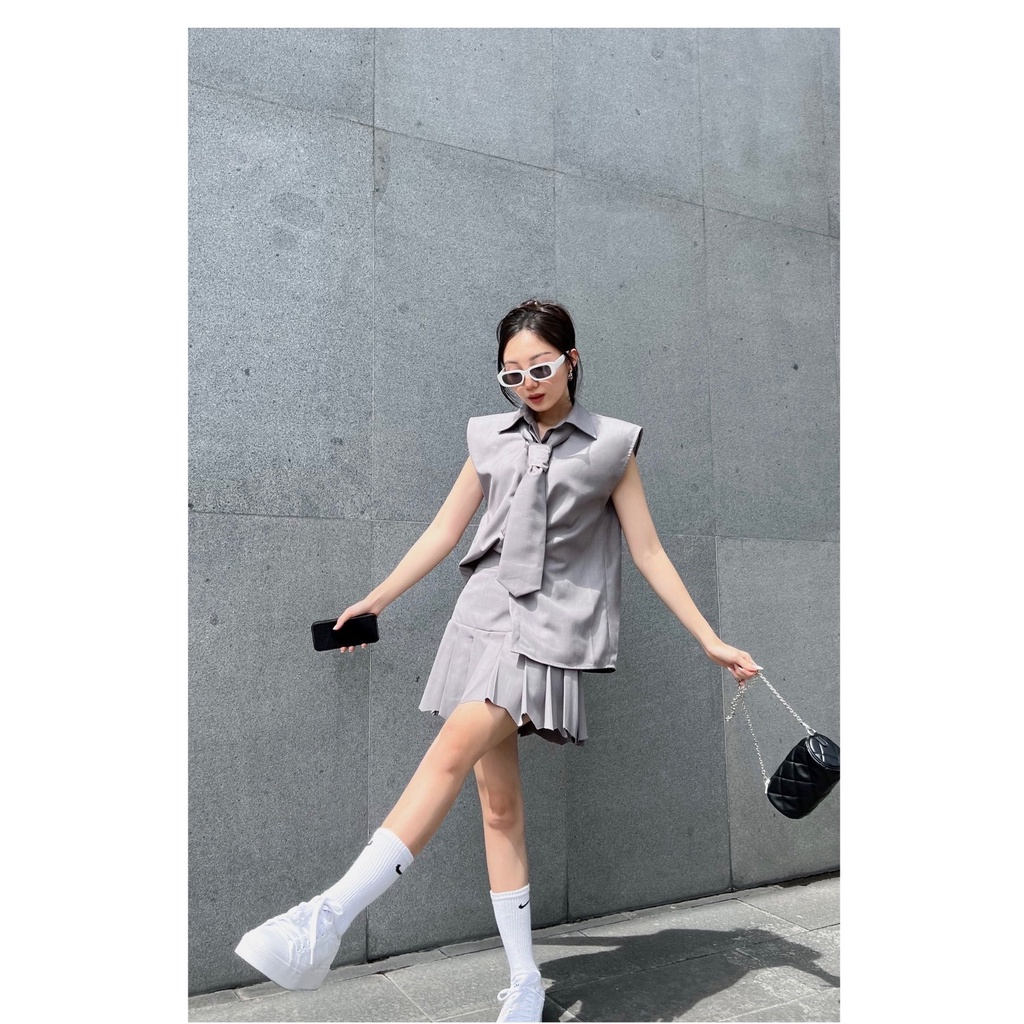 Sét áo sơ mi mix chân váy dập ly chất cát Hàn mềm mát phong cách trẻ trung năng động
