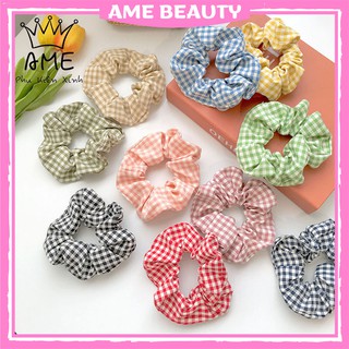Dây buộc tóc scrunchies, chun buộc tóc kẻ sọc caro cực cá tính , thời trang Hàn Quốc