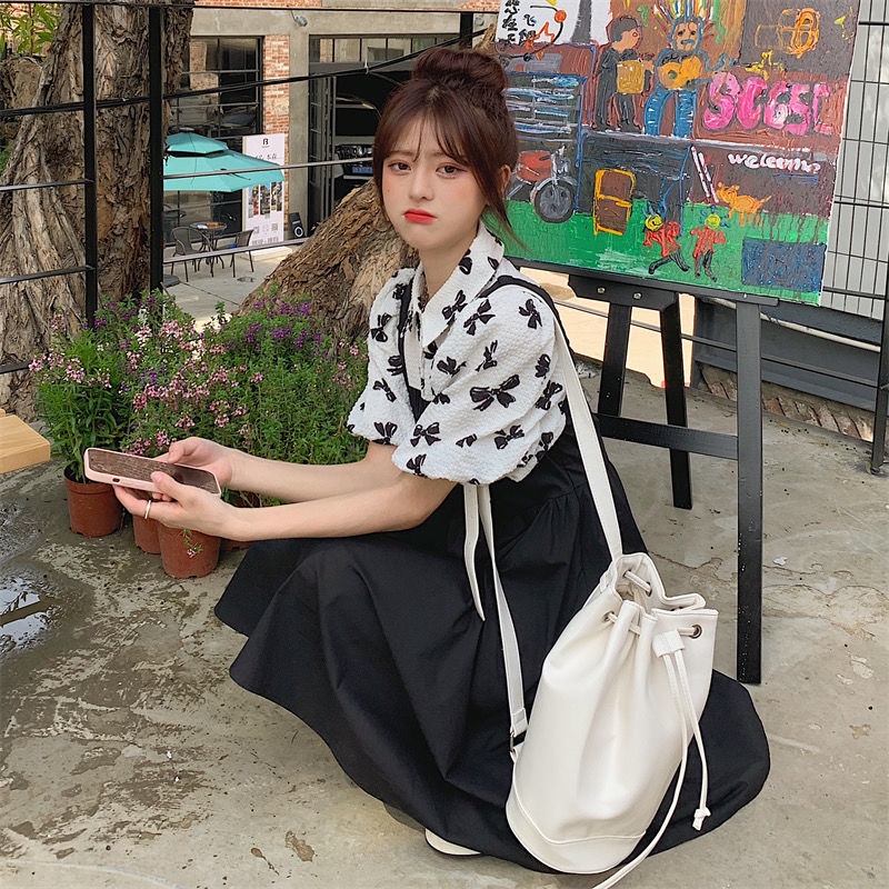 Đầm Dài Giả Hai Lớp Cổ Polo Tay Phồng Thời Trang Mùa Hè Thanh Lịch