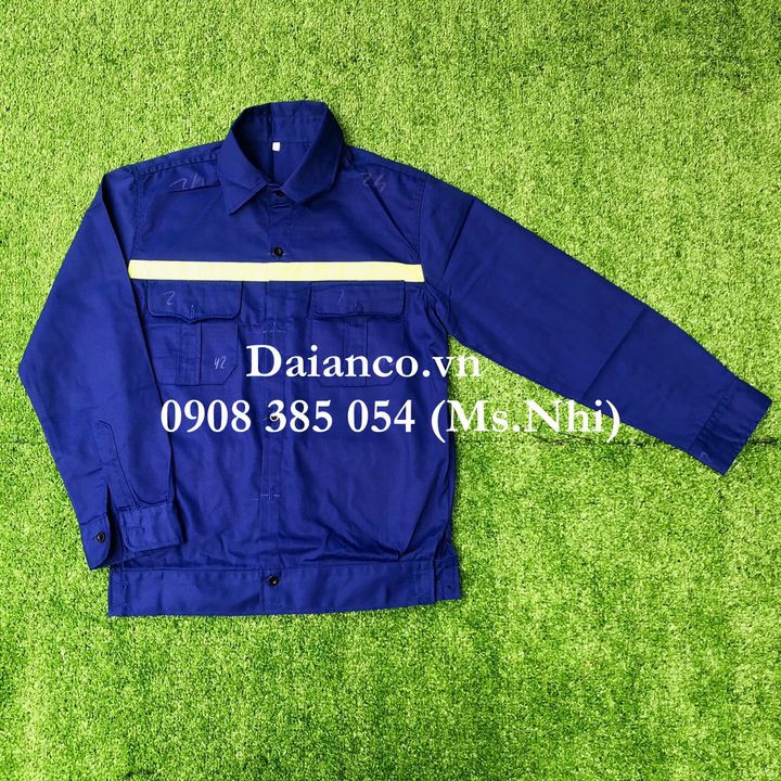 Áo bảo hộ công nhân may kèm phản quang vải kaki Nam Định thoáng mát- Hình thật