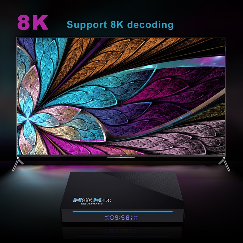 Tivi Box Ram 4GB Rom 32GB Wifi kép Bluetooth 5.0 android 11.0 chip xử lý RK3566 video 4K remote giọng nói H96MAX 8K