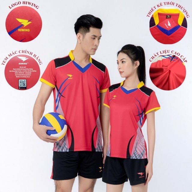Bộ Quần Áo Bóng Chuyền Nam Nữ Thương Hiệu HIWING Chất Vải Mè Thun Thái Co Dãn Đa Chiều Cao Cấp Mẫu H3_Màu Đỏ