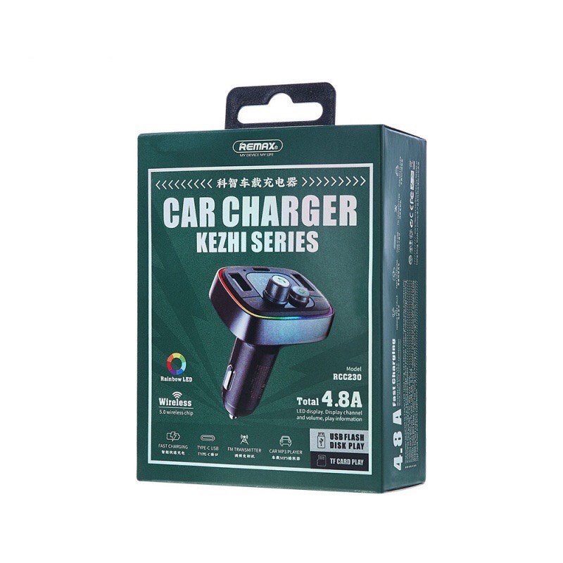 Bộ Tẩu sạc ô tô Remax RCC-230 đa chức năng USB LED màn hình có Bluetooth kết nối cuộc gọi, USB phát nhạc, nút chuyển bài