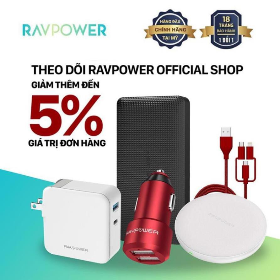 Pin Sạc Dự Phòng RAVPower 10000mAh RP-PB005 Power Bank Black- Thương hiệu USA- Hàng Chính hãng