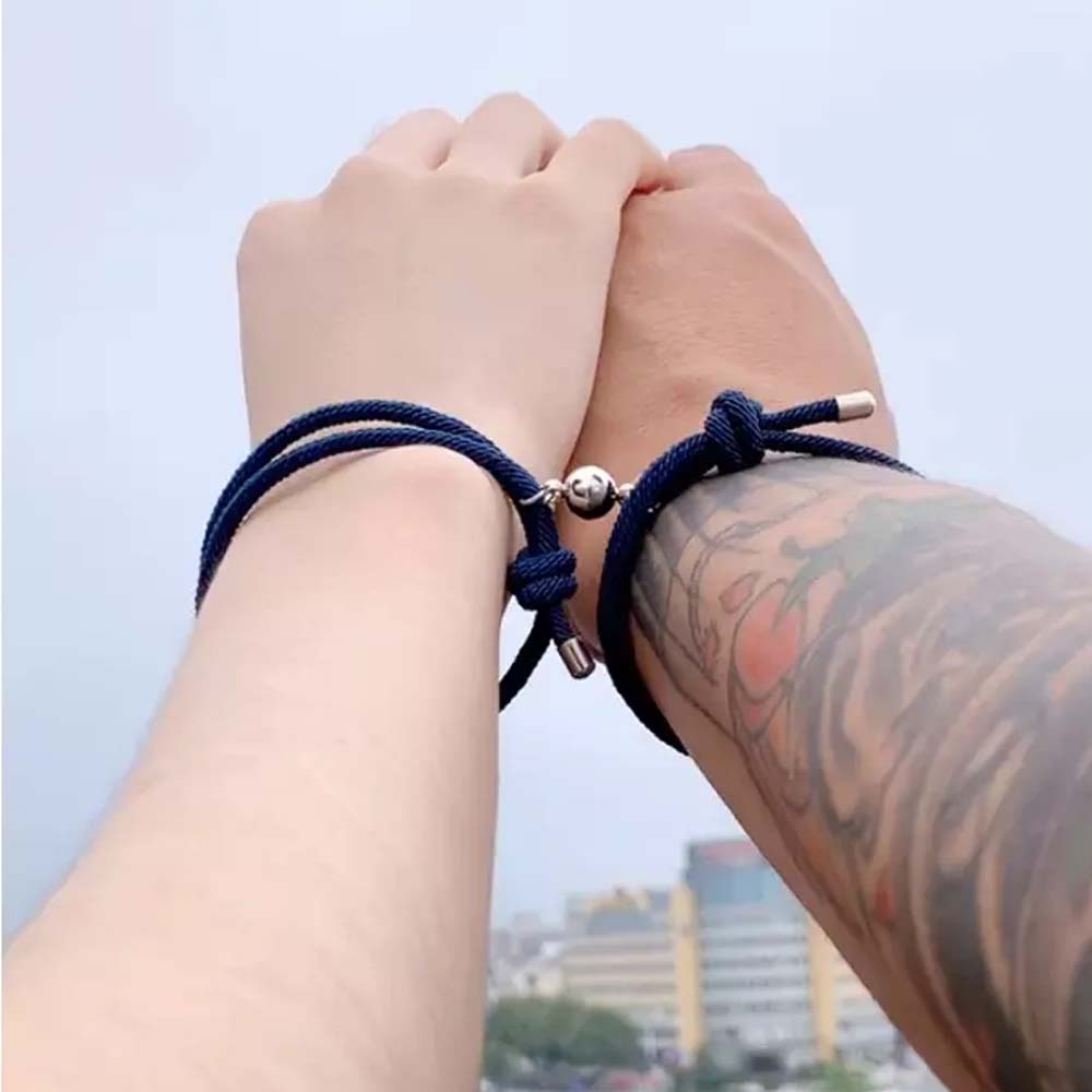 Set 2 vòng đeo tay bện dây mặt hình mặt trăng / mặt trời thời trang cho các cặp đôi