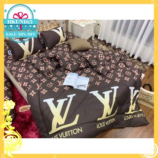 Bộ chăn phao ga gối 1m6 set 5 món(lv nâu)