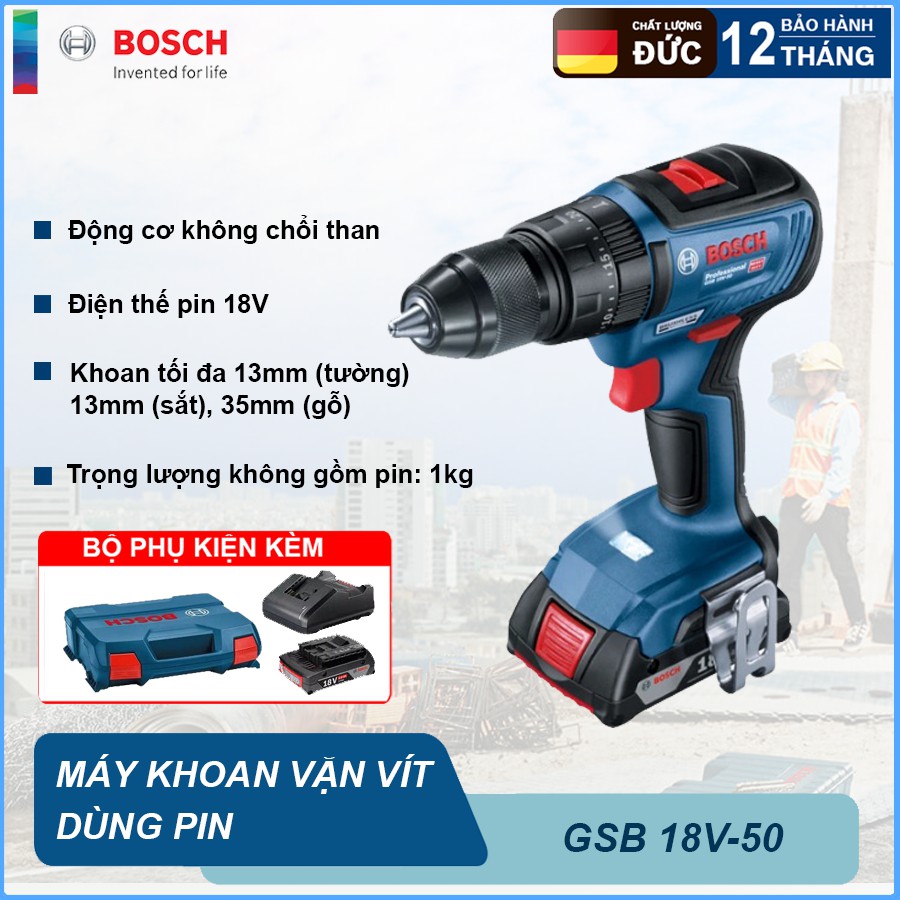 Máy khoan động lực dùng pin 18V GSB 18V-50 Professional ĐỘNG CƠ KHÔNG CHỔI THAN