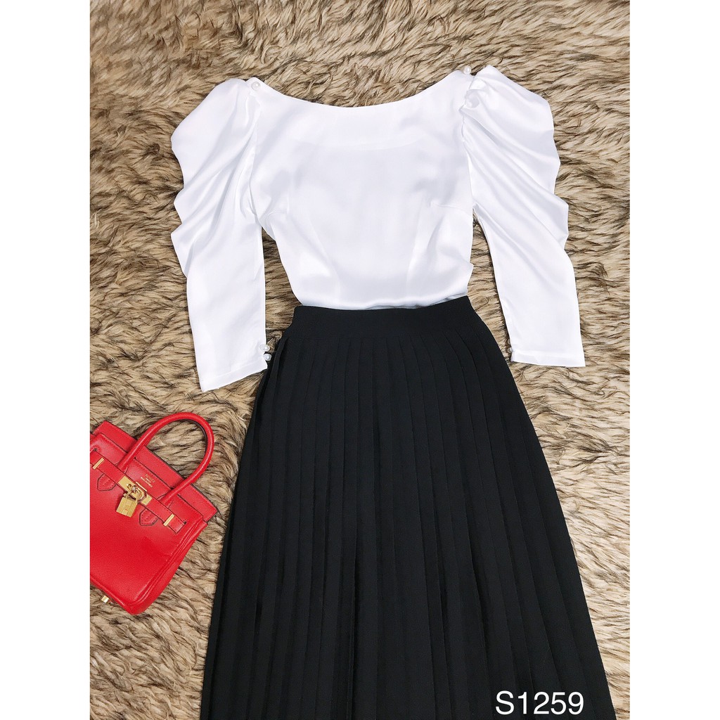 Set áo trắng cổ oval kèm chân váy midi S1259 - Đẹp Shop DVC (Kèm ảnh thật trải sàn do shop tự chụp) | BigBuy360 - bigbuy360.vn