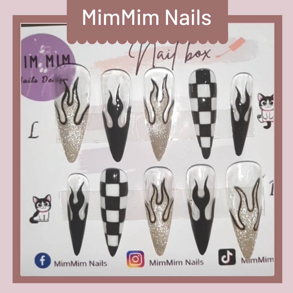 Nail box móng úp thiết kế lửa caro mắt mèo