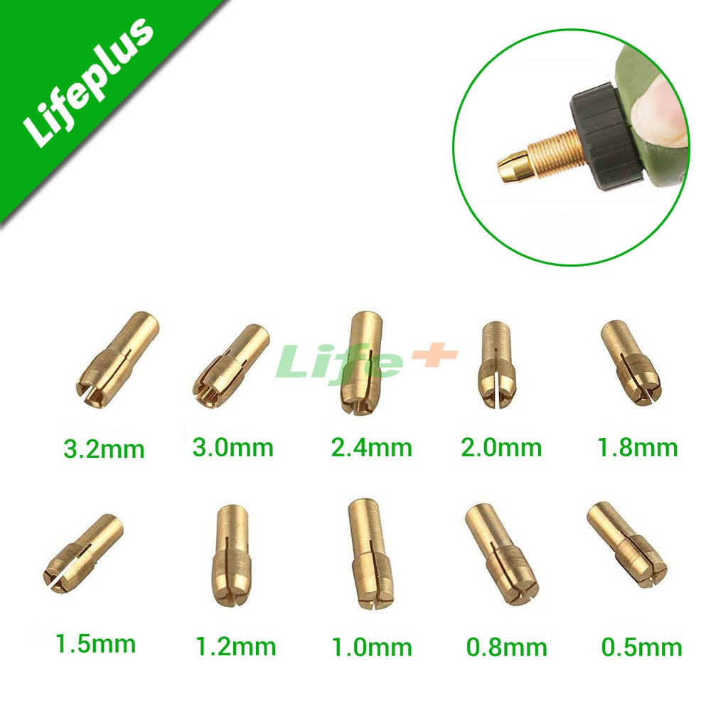 Bộ 10 đầu kẹp mũi khoan mini 0.5-3.2mm trục 4.8mm