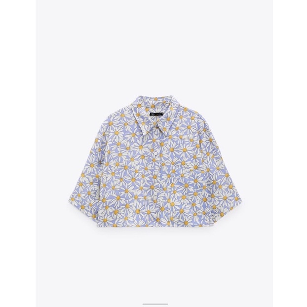 (Sẵn) Áo sơ mi croptop hoa cúc Zarraa canh sale, ảnh thật