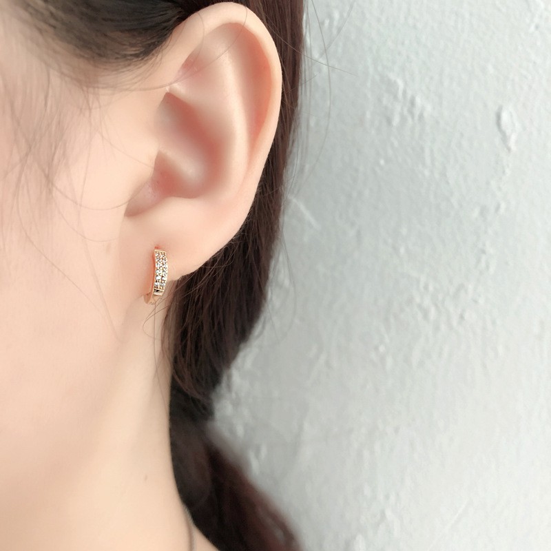 Khuyên tai tròn bạc CallaJewelry S925 Nạm 2 vòng đá sáng lấp lánh | E011