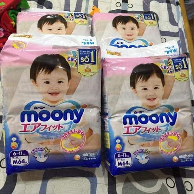 Bỉm Moony Nhập khẩu dán/quần Nb90 S84 M64 L54 Xl38 Xxl26