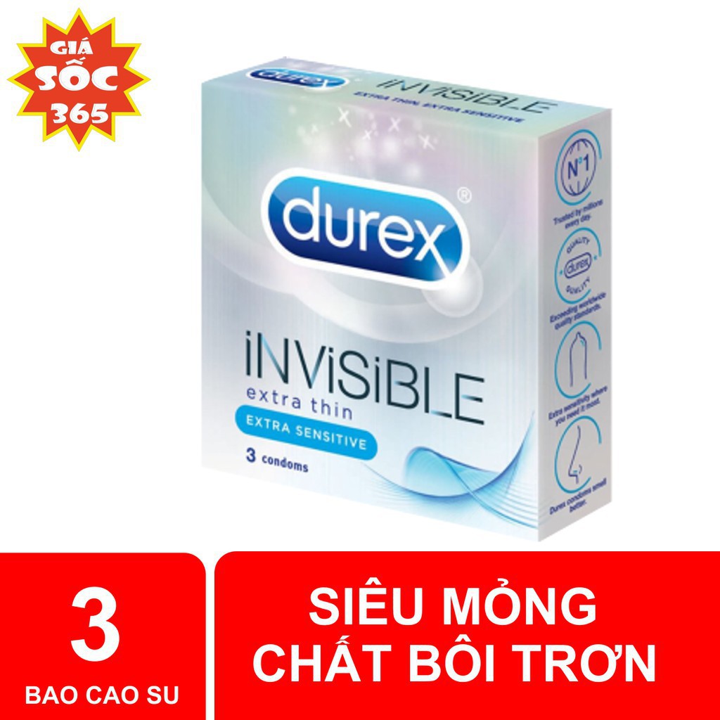 BAO CAO SU DUREX INVISIBLE, SIÊU MỎNG, HỘP 3 CÁI