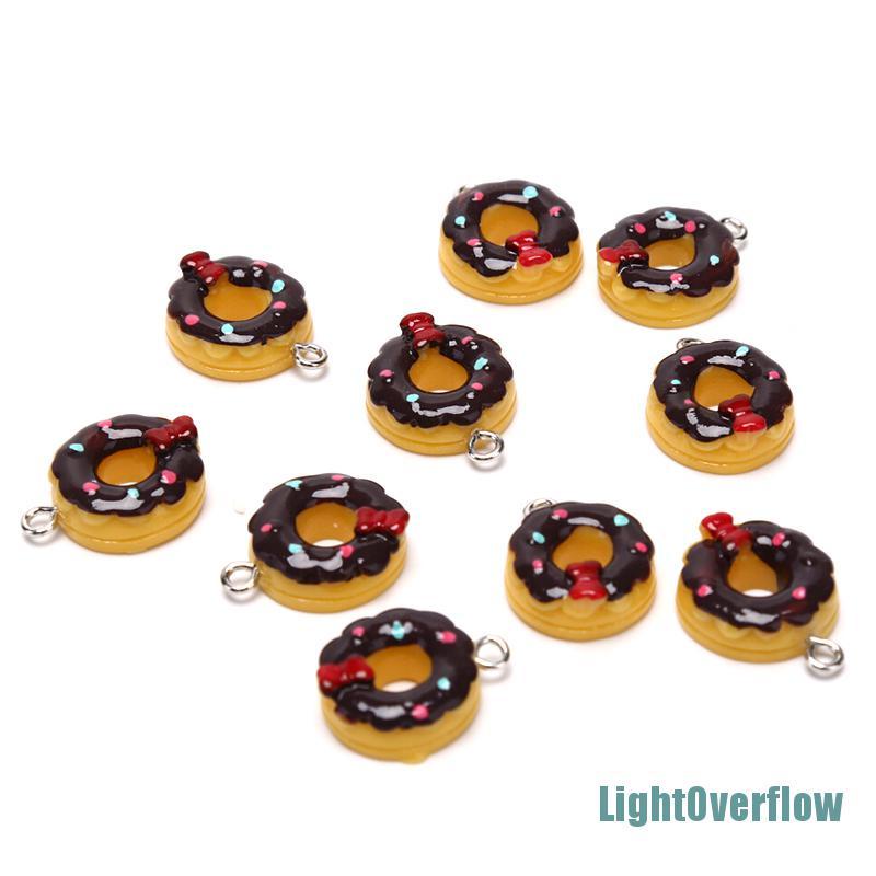 Set 10 Mặt Dây Chuyền Hình Bánh Donut Bằng Nhựa Resin DIY