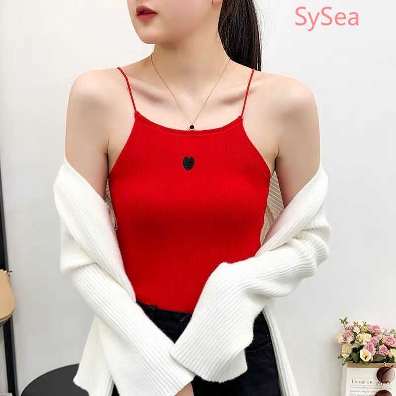 Áo yếm dệt kim thêu họa tiết trái tim dáng ôm dành cho nữ