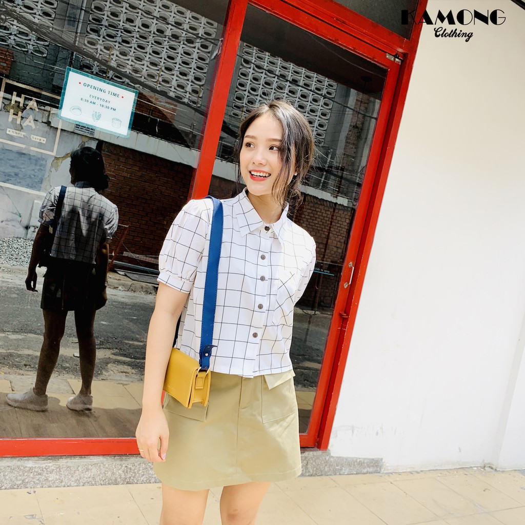 Áo Croptop sơ mi túi xéo KAMONG A009 | BigBuy360 - bigbuy360.vn