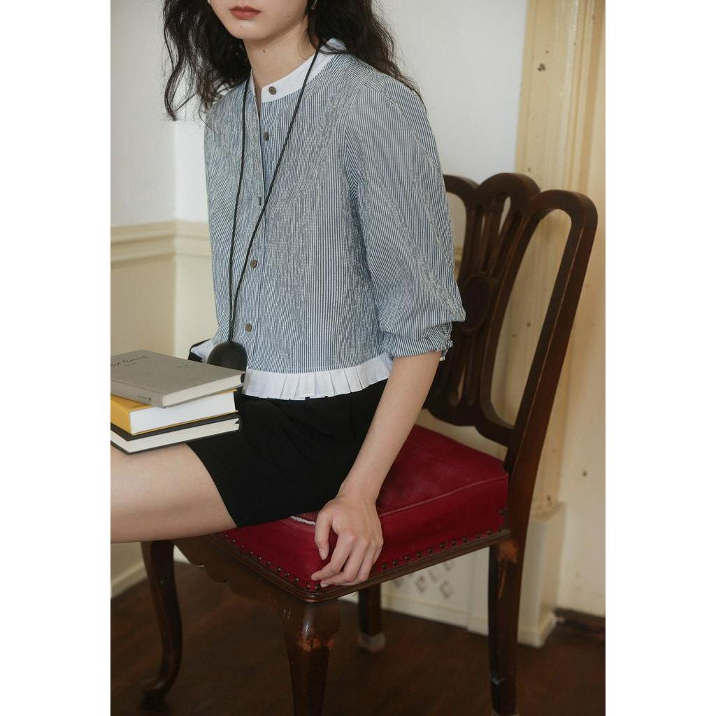 Áo Sơ Mi Lửng Cổ Đứng Họa Tiết Kẻ Sọc 67394