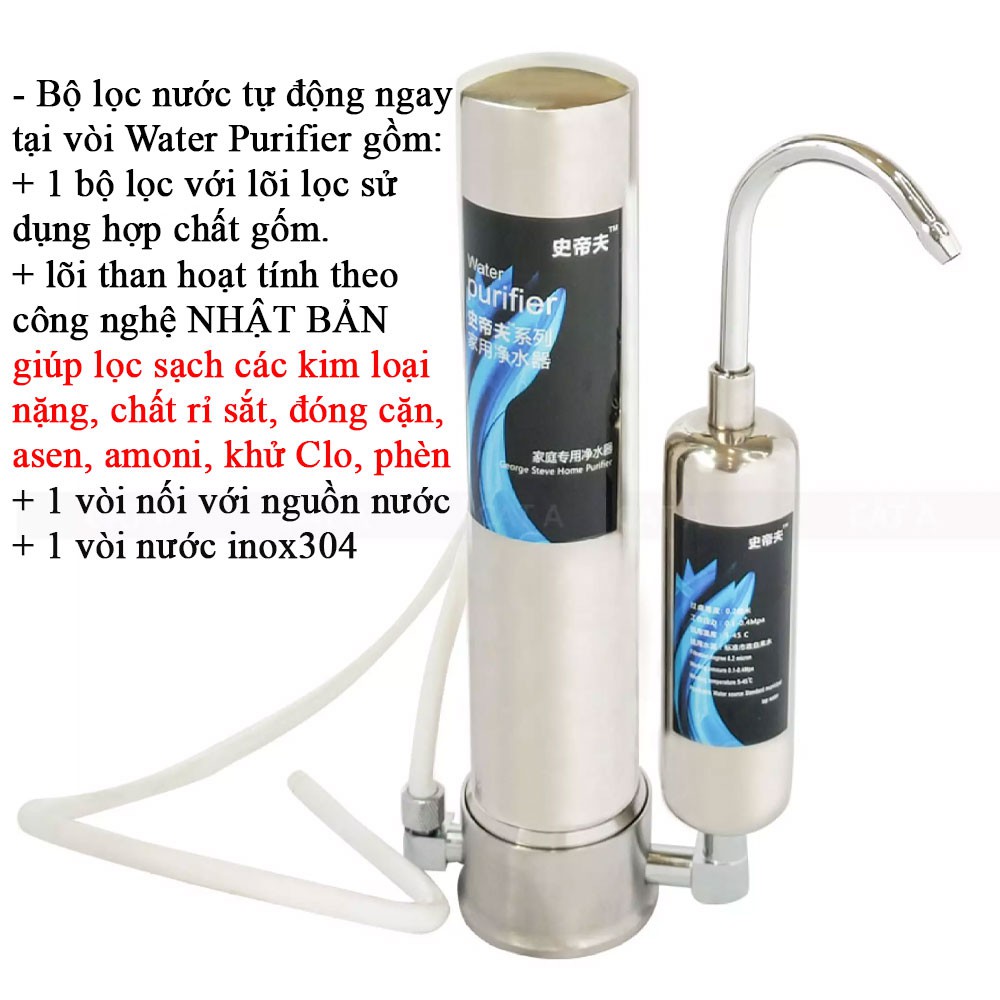 Máy lọc nước mini chính hãng công nghệ Nhật Bản 2 lõi sứ than hoạt tính lọc nước sinh hoạt, giếng khoan khử phèn, clo...