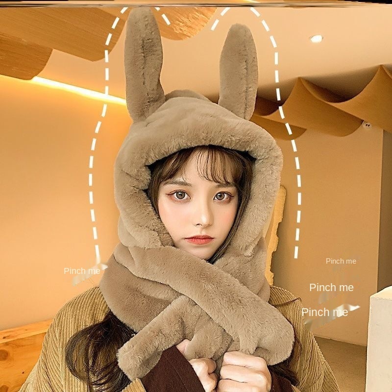 Mũ trùm đầu kiêm khăn choàng cổ và găng tay hình gấu bông dễ thương giữ ấm mùa đông