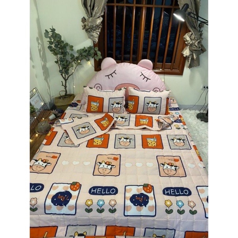 Bộ Chăn Ga Gối 5 Món Vải Coton Poly Hàn Quốc Đủ Cỡ 1m6/1m8