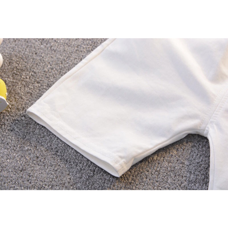 Set Áo Sơ Mi Tay Ngắn Kẻ Sọc + Quần Short Cotton Màu Trơn Thời Trang Mùa Hè Cho Bé Size 80-120cm