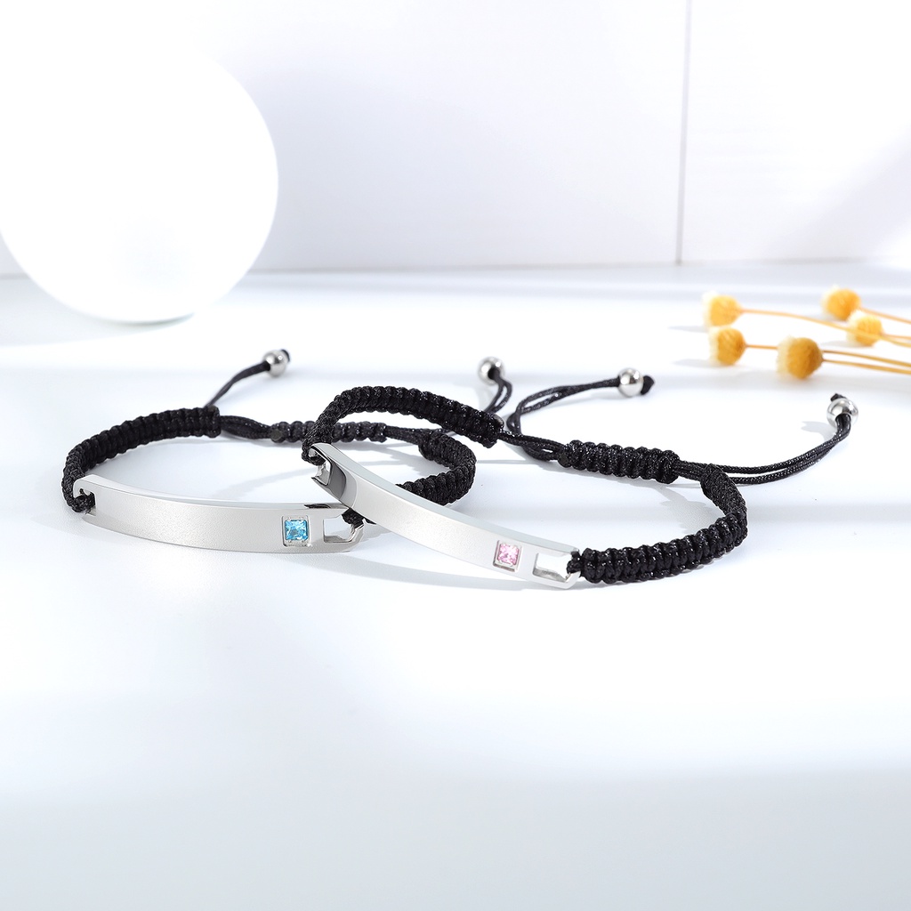 Vòng tay OLEVS 1014 từ dây có mặt từ thép titan dát đá zircon có thể điều chỉnh quà kỷ niệm cho cặp đôi