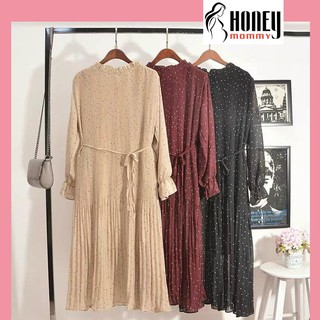 Đầm Bầu Váy Bầu Voan Xếp Ly 2 Lớp Dài Tay Thu Đông Dáng Dài Kèm Đai Thắt HD4811 Honey Mommy