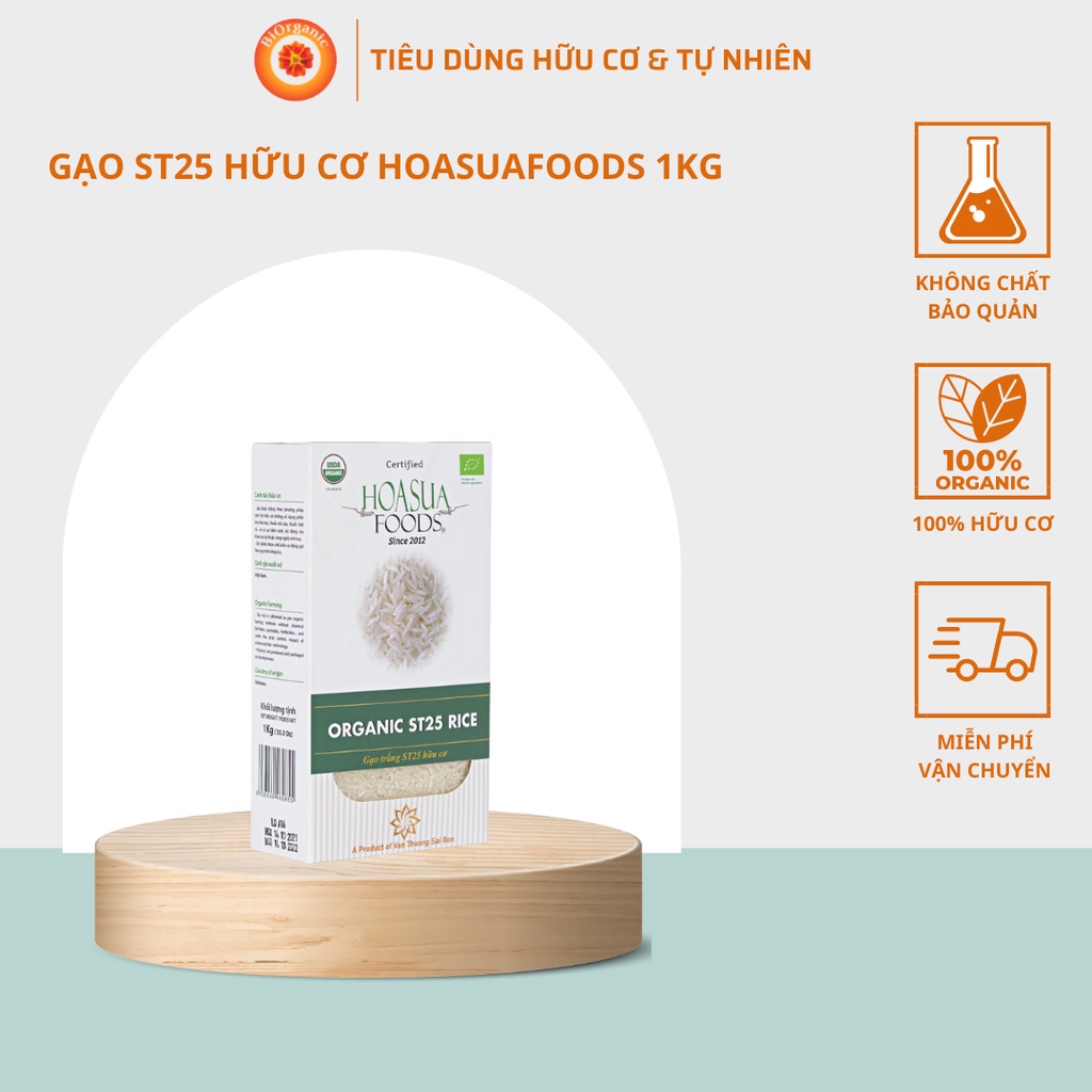 Gạo ST25 hữu cơ HOASUAFOODS thơm mềm, xốp dẻo ăn không bị khô - BiOrganic