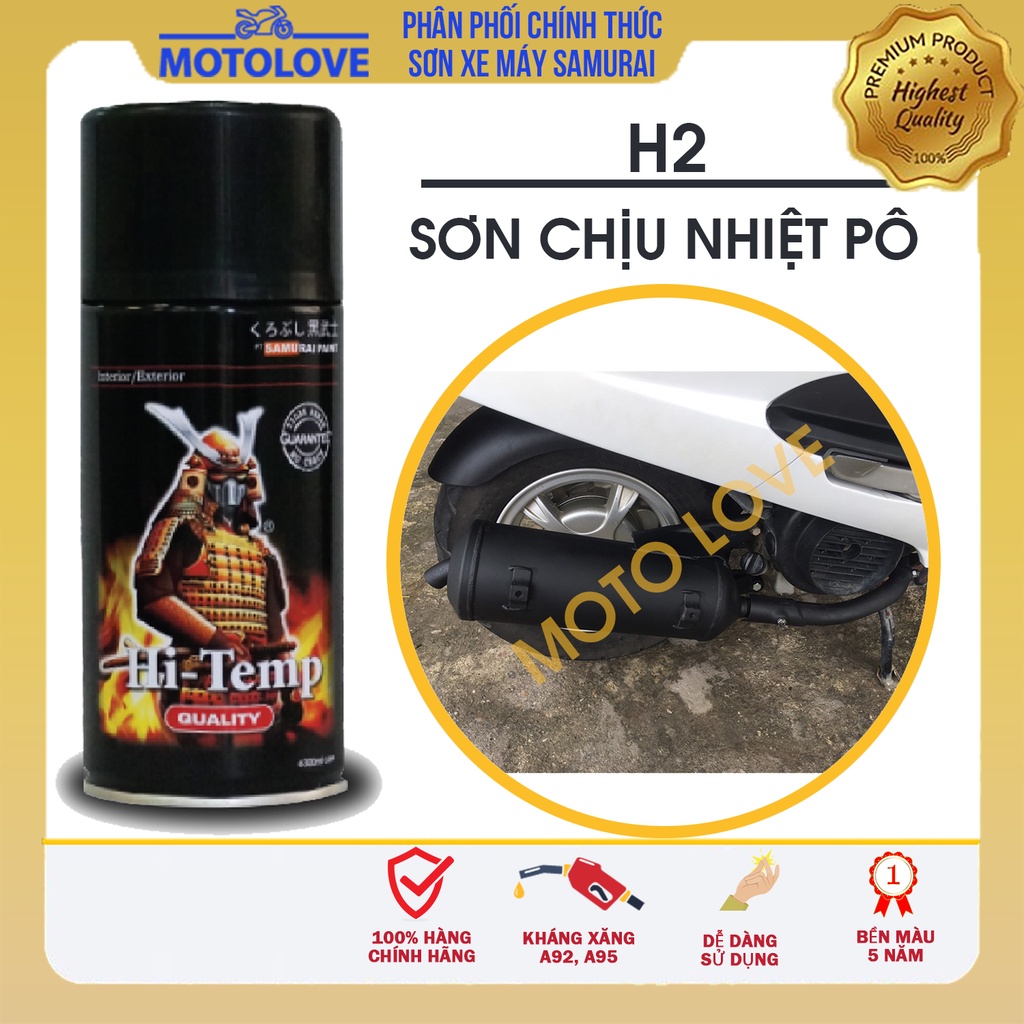 Sơn chịu nhiệt H2 &amp; H1 - Sơn pô xe máy - Sơn xịt Samurai nhập khẩu từ Malaysia.