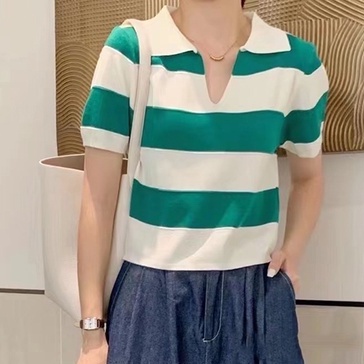 Áo thun polo ZHELIHANGFEI dệt kim tay ngắn kẻ sọc dễ phối đồ sành điệu