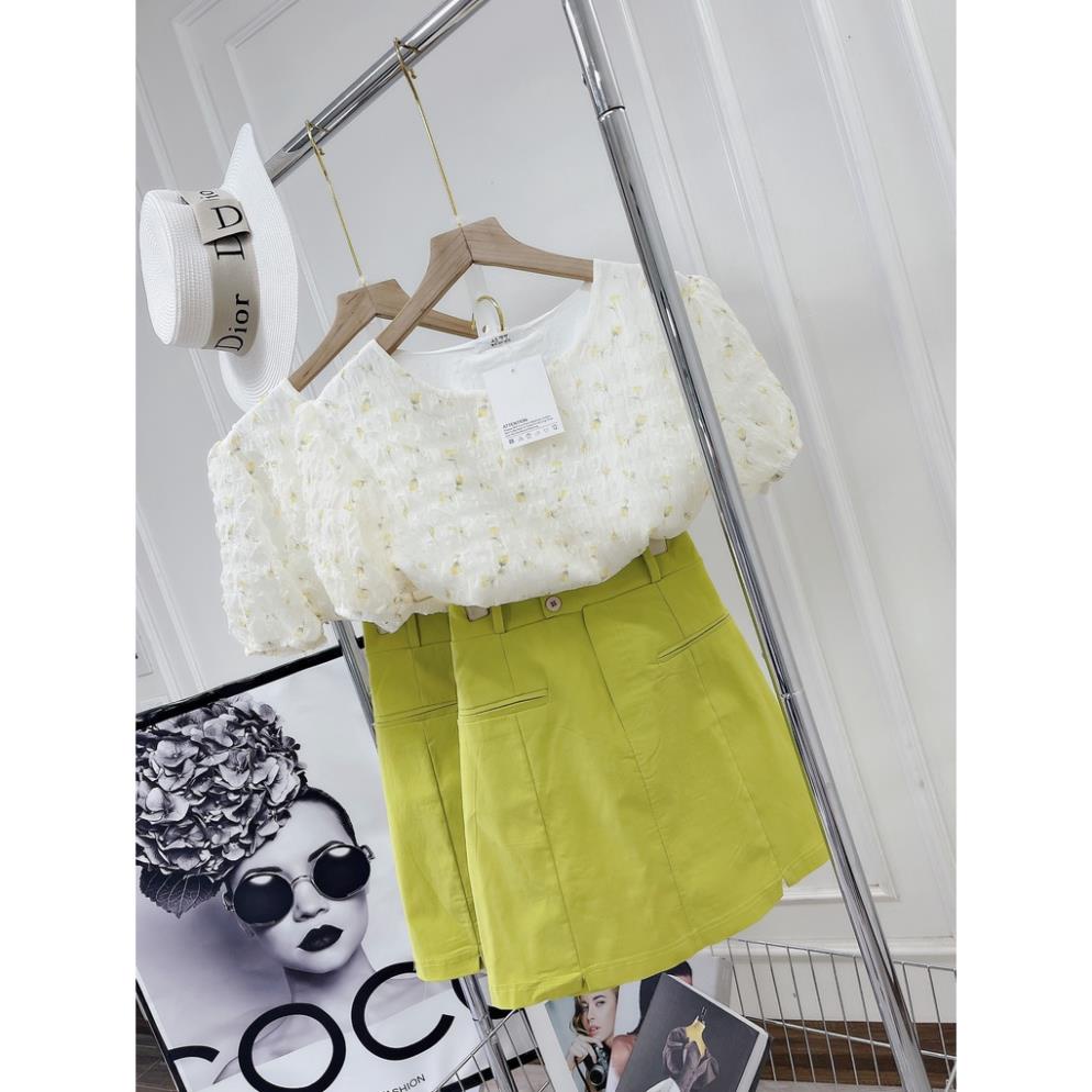 [ 𝐅𝐑𝐄𝐄 𝐒𝐇𝐈𝐏 ]  SÉT ÁO HOA NHÍ TƠ PHỒNG MIX CHÂN VÁY XANH