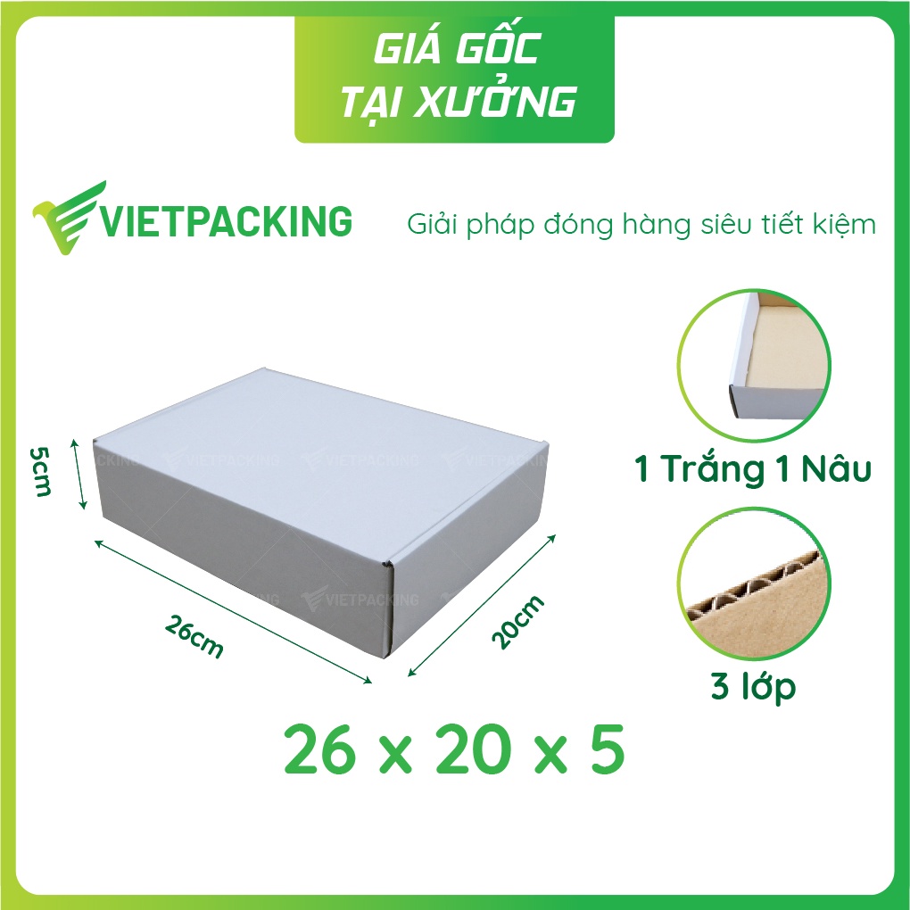 26x20x5 - 25 hộp carton nắp gài màu trắng đựng quần áo V152