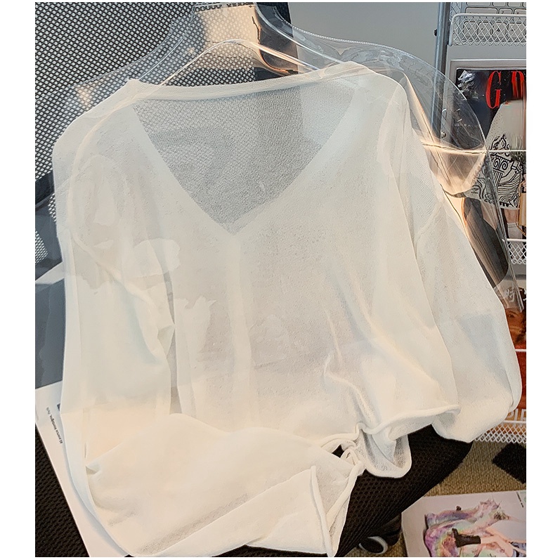 NRVP Áo Cardigan Dệt Kim Tay Ngắn Dáng Rộng Phong Cách Hàn Quốc