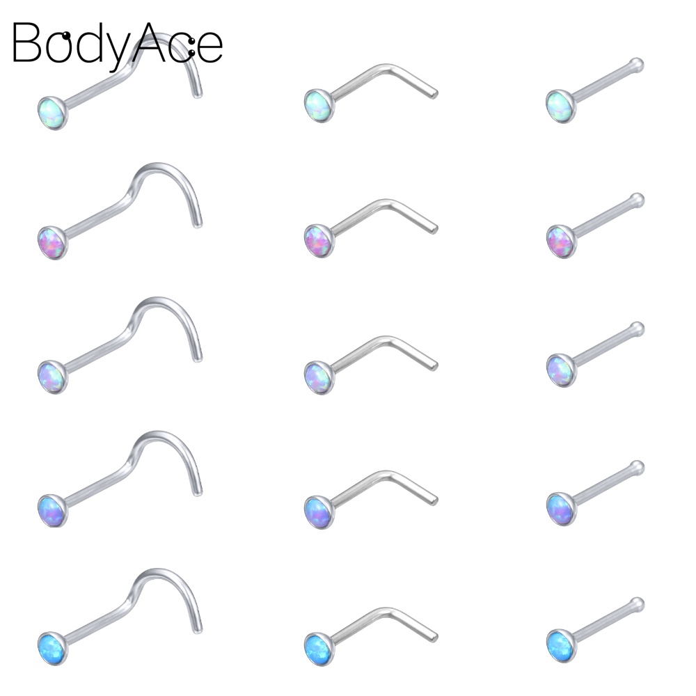 Set 5 khuyên mũi hình chữ L thiết kế độc đáo bằng thép không gỉ 20g