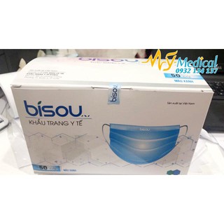 Khẩu trang y tế 4 lớp BISOU, hàng VN chất lượng cao xuất khẩu hộp 50 cái(Xanh)