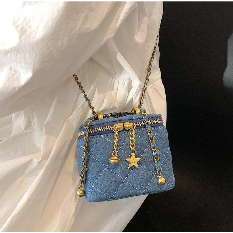 Túi Đeo JASMIN NOIR Chéo Nữ Họa Tiết Caro Phối Dây Xích Sang Trọng