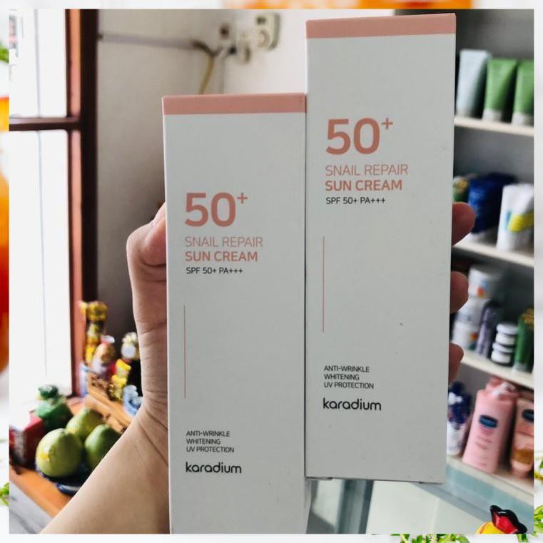 [Chính Hãng] Kem chống nắng nâng tone hàn quốc, Kem Chống Nắng Karadium  Snail Repair Sun Cream SPF 50+ PA+++ 70mL