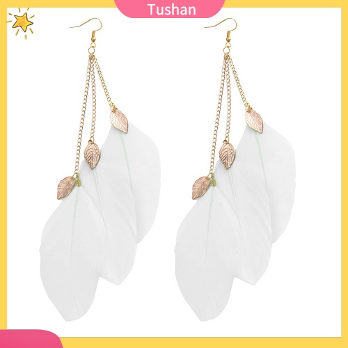 Khuyên tai dài gắn lông vũ tự làm thời trang xinh xắn cho nữ