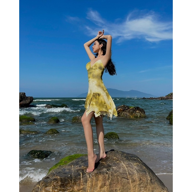 Solei Dress - Váy hai dây thun lưới kèm mút ngực - Thiết Kế Bởi Coco.Official
