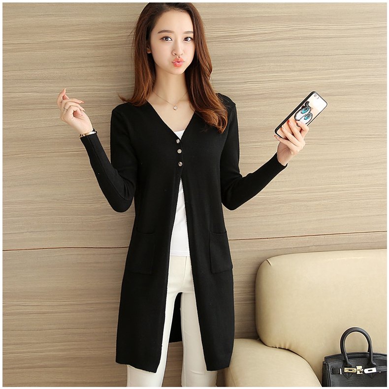 Áo khoác len, áo cardigan len nữ dáng dài 2 túi Ak33