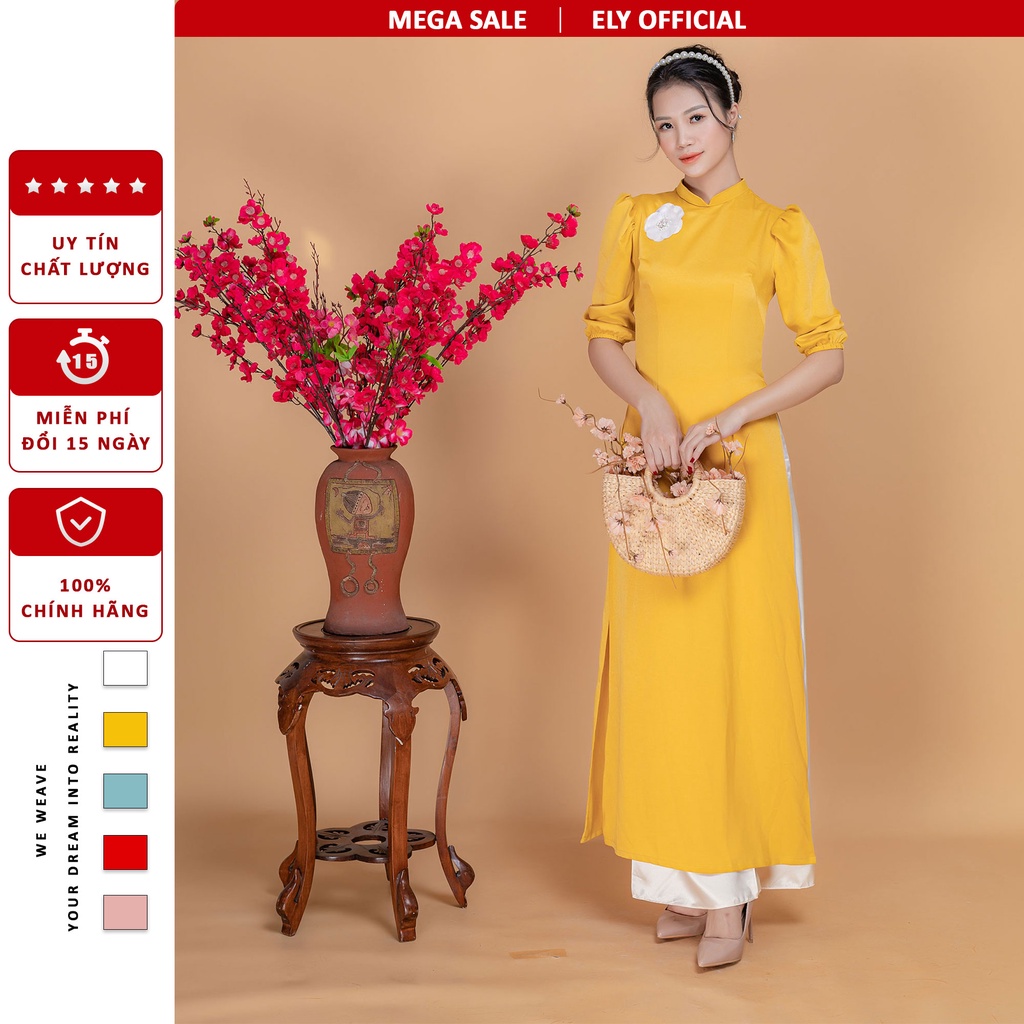 Áo dài cách tân nữ cách điệu ELY Boutique lụa cao cấp tay bánh bèo ELL03