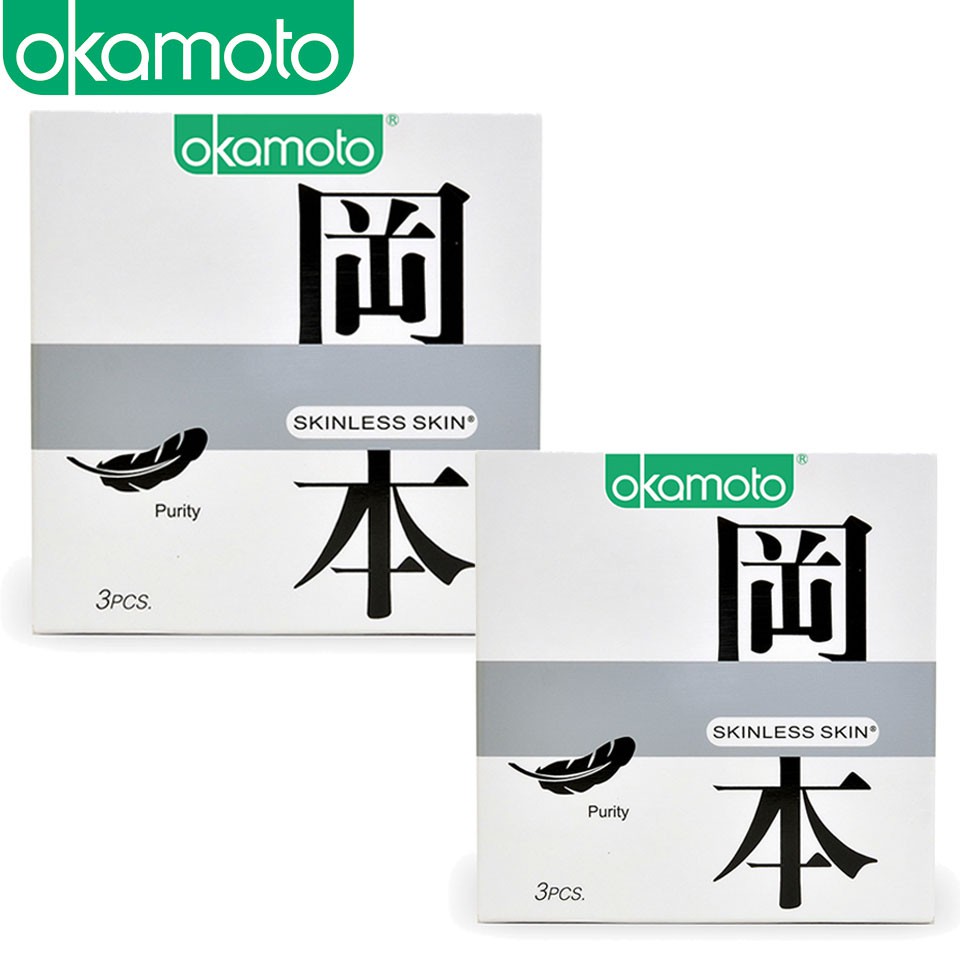 [ Combo 2 hộp ] Bao Cao Su Okamoto Skinless Skin Purity Không Mùi Tinh Khiết Hộp 3 Cái