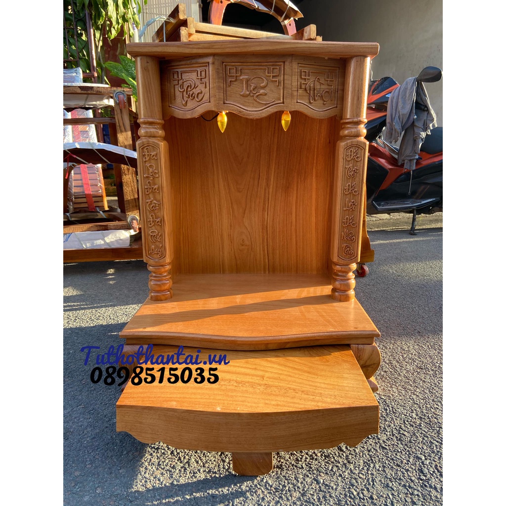 Bàn thờ thần tài cột vuông ngang 60 x 81cm  - Gỗ Gõ Đỏ